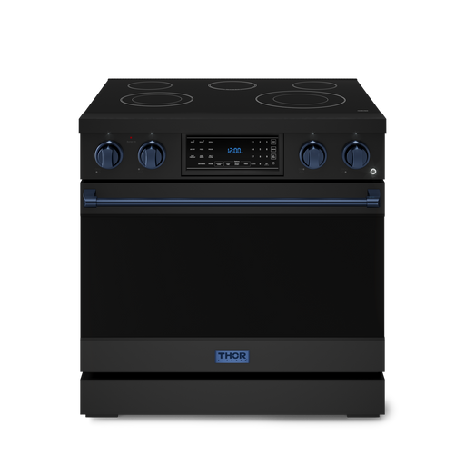 THOR Kitchen - 36-inch Gordon Ramsay Series Professional Electric Range with Tilt Panel Touch Control in Black/Navy Blue - RSE36B-BLU - IMG1
