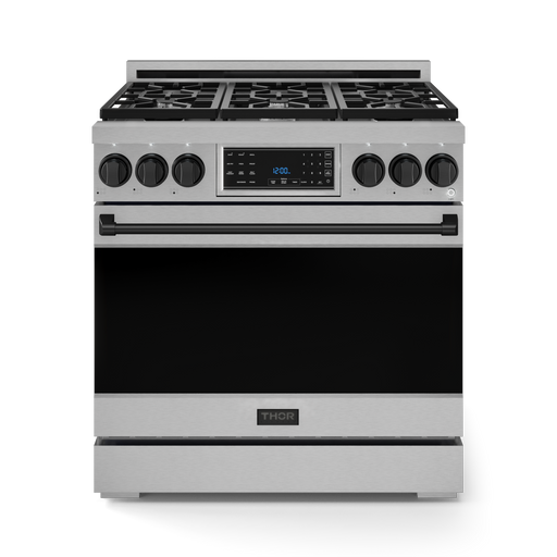THOR Kitchen - 36-inch Gordon Ramsay Series Professional Gas Range with Tilt Panel Touch Control in Stainless Steel/Black - RSG36-BLK - IMG1