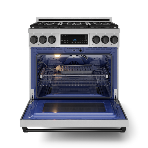 THOR Kitchen - 36-inch Gordon Ramsay Series Professional Gas Range with Tilt Panel Touch Control in Stainless Steel/Black - RSG36-BLK - IMG2