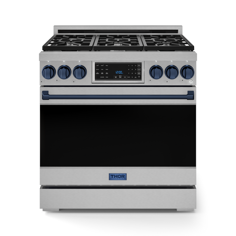 THOR Kitchen - 36-inch Gordon Ramsay Series Professional LP Range with Tilt Panel Touch Control in Stainless Steel/Navy Blue - RSG36LP-BLU - IMG1