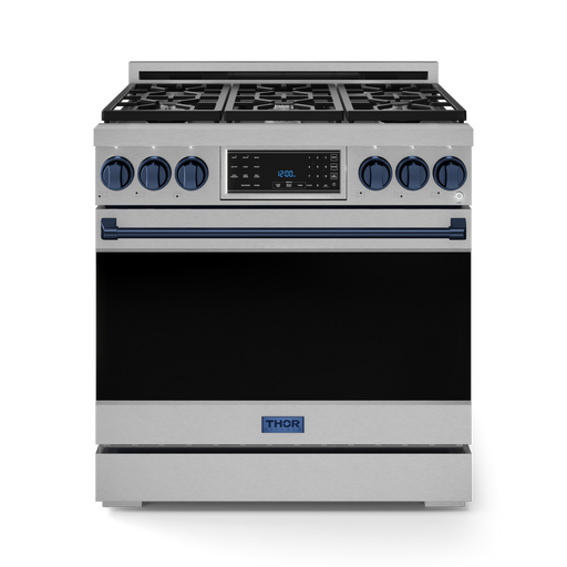 THOR Kitchen - 36-inch Gordon Ramsay Series Professional Gas Range with Tilt Panel Touch Control in Stainless Steel/Navy Blue - RSG36-BLU - IMG1