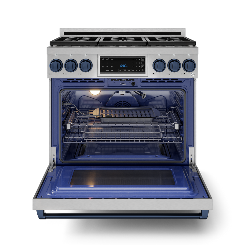 THOR Kitchen - 36-inch Gordon Ramsay Series Professional Gas Range with Tilt Panel Touch Control in Stainless Steel/Navy Blue - RSG36-BLU - IMG2