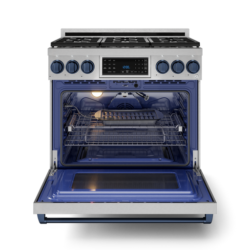 THOR Kitchen - 36-inch Gordon Ramsay Series Professional LP Range with Tilt Panel Touch Control in Stainless Steel/Navy Blue - RSG36LP-BLU - IMG2