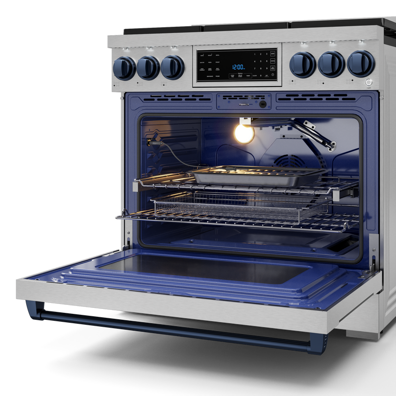 THOR Kitchen - 36-inch Gordon Ramsay Series Professional Gas Range with Tilt Panel Touch Control in Stainless Steel/Navy Blue - RSG36-BLU - IMG5