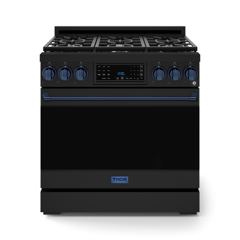 THOR Kitchen - 36-inch Gordon Ramsay Series Professional LP Range with Tilt Panel Touch Control in Black/Navy Blue - RSG36BLP-BLU - IMG1