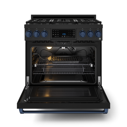THOR Kitchen - 36-inch Gordon Ramsay Series Professional Gas Range with Tilt Panel Touch Control in Black/Navy Blue - RSG36B-BLU - IMG2