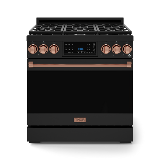 THOR Kitchen - 36-inch Gordon Ramsay Series Professional LP Range with Tilt Panel Touch Control in Black/Rose Gold - RSG36BLP-RSG - IMG1