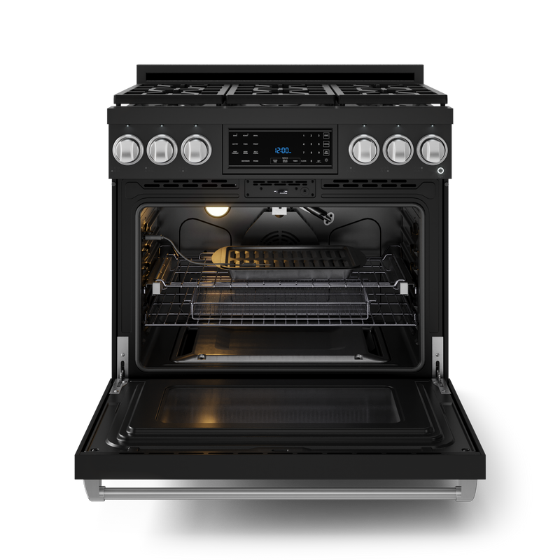 THOR Kitchen - 36-inch Gordon Ramsay Series Professional Gas Range with Tilt Panel Touch Control in Black/Stainless Steel - RSG36B-SS - IMG2