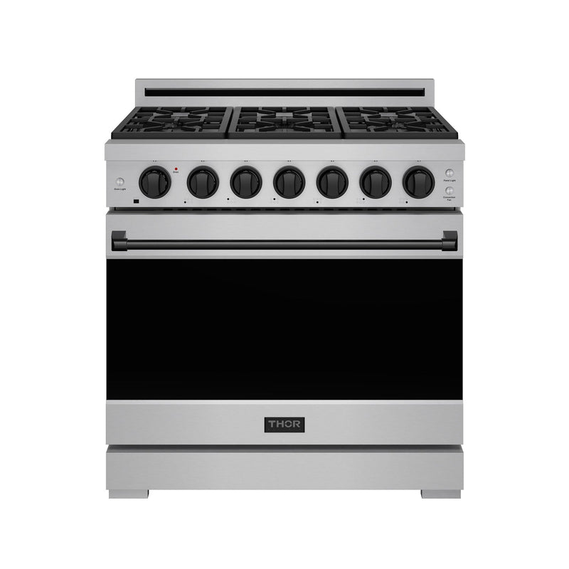 THOR Kitchen - 36-inch Gordon Ramsay Series Professional Gas Range with Precision Knob in Stainless Steel and Black - RSG36P-BLK - IMG1