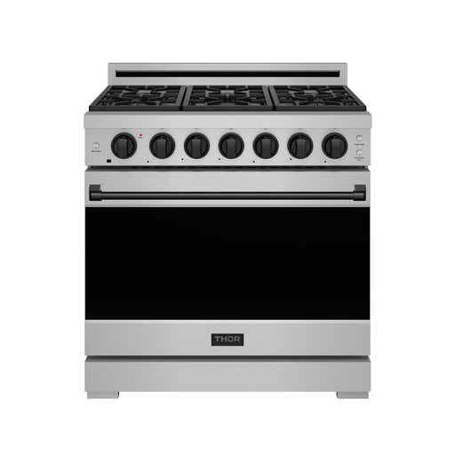 THOR Kitchen - 36-inch Gordon Ramsay Series Professional Gas Range with Precision Knob in Stainless Steel and Black - RSG36P-BLK - IMG1