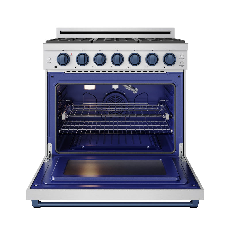THOR Kitchen - 36-inch Gordon Ramsay Series Professional Liquid Propane Range with Precision Knob in Stainless Steel and Blue - RSG36PLP-BLU - IMG2