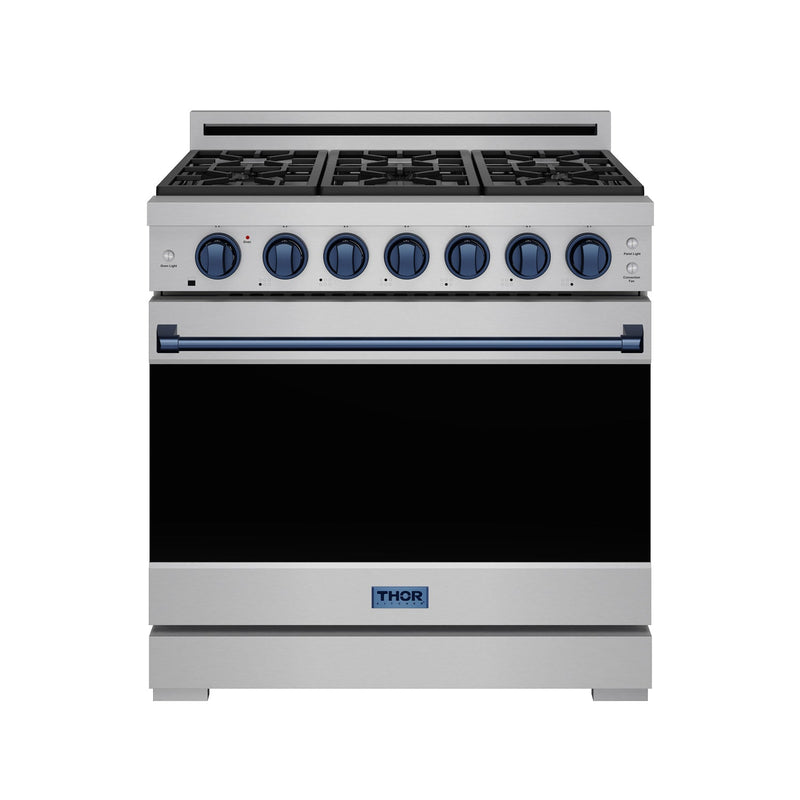 THOR Kitchen - 36-inch Gordon Ramsay Series Professional Gas Range with Precision Knob in Stainless Steel and Blue - RSG36P-BLU - IMG1