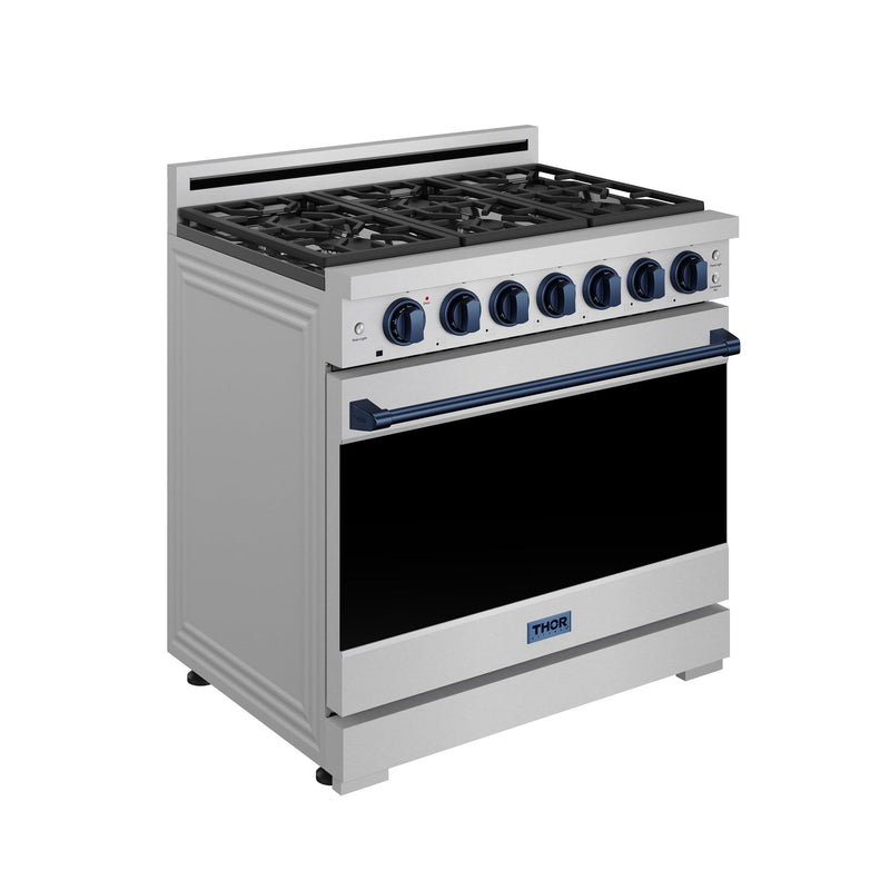 THOR Kitchen - 36-inch Gordon Ramsay Series Professional Liquid Propane Range with Precision Knob in Stainless Steel and Blue - RSG36PLP-BLU - IMG4