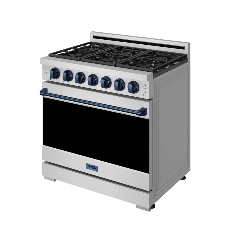 THOR Kitchen - 36-inch Gordon Ramsay Series Professional Liquid Propane Range with Precision Knob in Stainless Steel and Blue - RSG36PLP-BLU - IMG3
