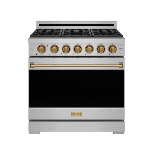 THOR Kitchen - 36-inch Gordon Ramsay Series Professional Gas Range with Precision Knob in Stainless Steel and Bronze - RSG36P-BRZ - IMG1