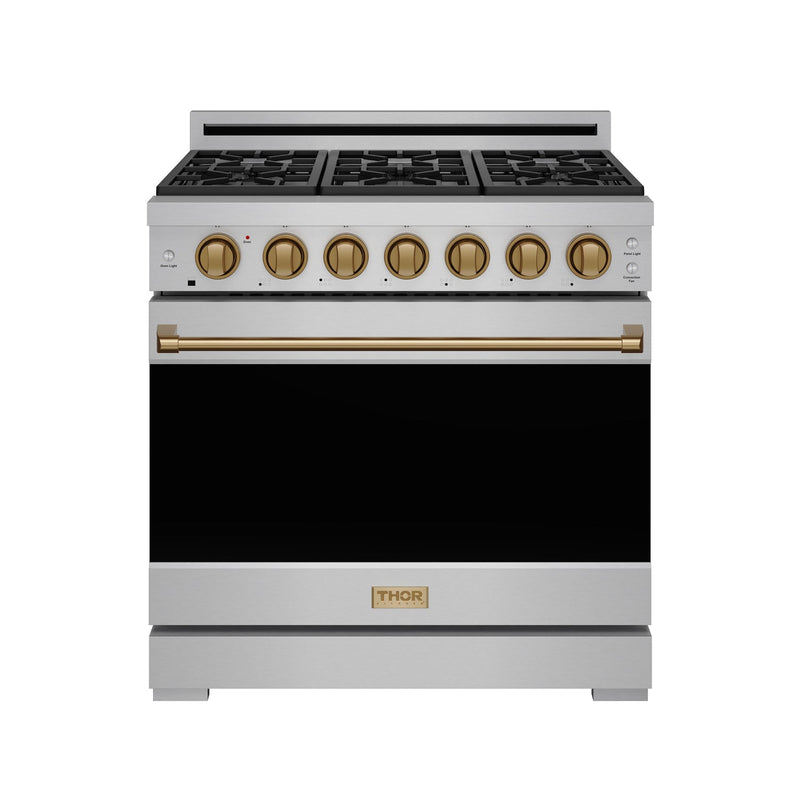 THOR Kitchen - 36-inch Gordon Ramsay Series Professional Liquid Propane Range with Precision Knob in Stainless Steel and Bronze - RSG36PLP-BRZ - IMG1