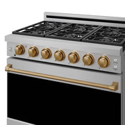 THOR Kitchen - 36-inch Gordon Ramsay Series Professional Liquid Propane Range with Precision Knob in Stainless Steel and Bronze - RSG36PLP-BRZ - IMG6