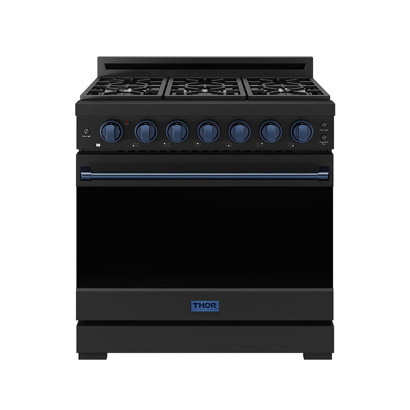 THOR Kitchen - 36-inch Gordon Ramsay Series Professional Gas Range with Precision Knob in Black and Blue - RSG36PB-BLU - IMG1