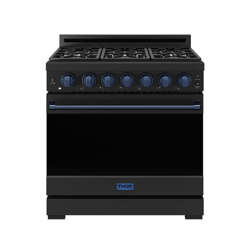 THOR Kitchen - 36-inch Gordon Ramsay Series Professional Gas Range with Precision Knob in Black and Blue - RSG36PB-BLU - IMG1