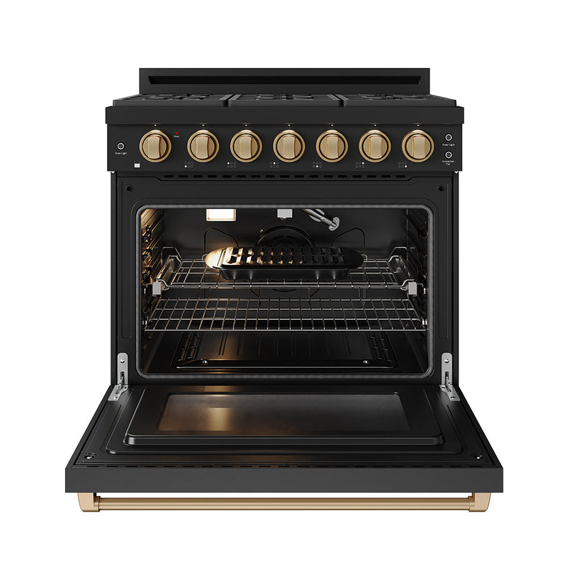 THOR Kitchen - 36-inch Gordon Ramsay Series Professional Liquid Propane Range with Precision Knob in Black and Bronze - RSG36PBLP-BRZ - IMG2