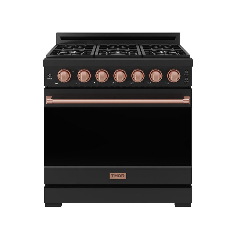 THOR Kitchen - 36-inch Gordon Ramsay Series Professional Gas Range with Precision Knob in Black and Rose Gold - RSG36PB-RSG - IMG1