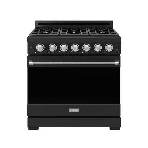 THOR Kitchen - 36-inch Gordon Ramsay Series Professional Gas Range with Precision Knob in Black and Stainless Steel - RSG36PB-SS - IMG1