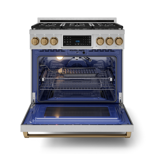 THOR Kitchen - 36-inch Gordon Ramsay Series Professional Gas Range with Tilt Panel Touch Control in Stainless Steel/Bronze - RSG36-BRZ - IMG2