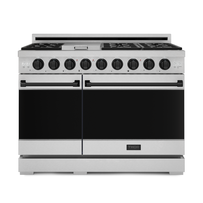 THOR Kitchen - 48-inch Gordon Ramsay Series Professional Gas Range with Pro-Style Knobs in Stainless Steel/Black - RSG48E-BLK - IMG1