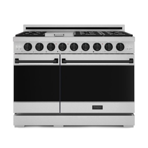 THOR Kitchen - 48-inch Gordon Ramsay Series Professional Gas Range with Pro-Style Knobs in Stainless Steel/Black - RSG48E-BLK - IMG1