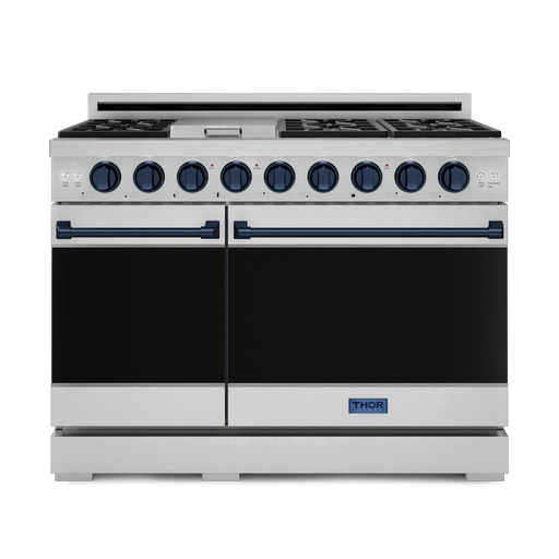 THOR Kitchen - 48-inch Gordon Ramsay Series Professional Gas Range with Pro-Style Knobs in Stainless Steel/Blue - RSG48E-BLU - IMG1