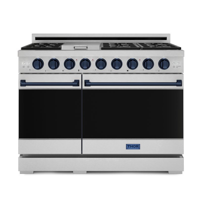 THOR Kitchen - 48-inch Gordon Ramsay Series Professional LP Range with Pro-Style Knobs in Stainless Steel/Blue - RSG48ELP-BLU - IMG1