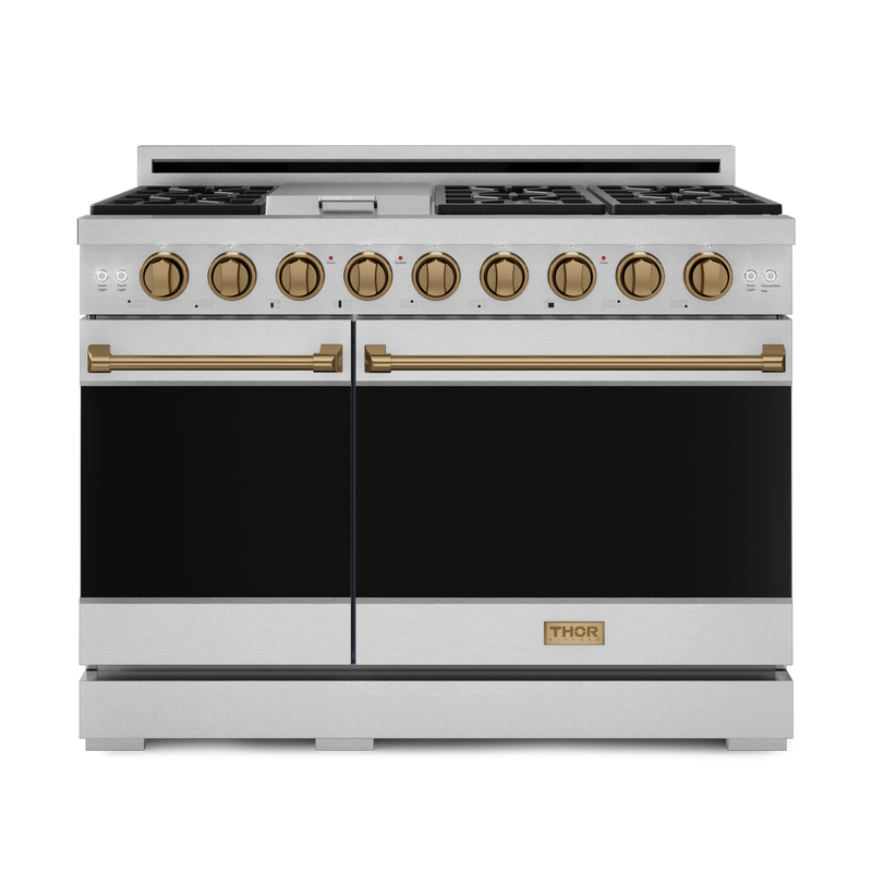 THOR Kitchen - 48-inch Gordon Ramsay Series Professional Gas Range with Pro-Style Knobs in Stainless Steel/Bronze - RSG48E-BRZ - IMG1