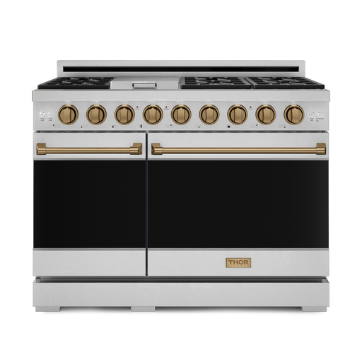 THOR Kitchen - 48-inch Gordon Ramsay Series Professional Gas Range with Pro-Style Knobs in Stainless Steel/Bronze - RSG48E-BRZ - IMG1