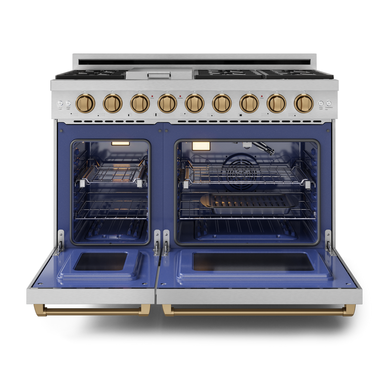 THOR Kitchen - 48-inch Gordon Ramsay Series Professional Gas Range with Pro-Style Knobs in Stainless Steel/Bronze - RSG48E-BRZ - IMG2