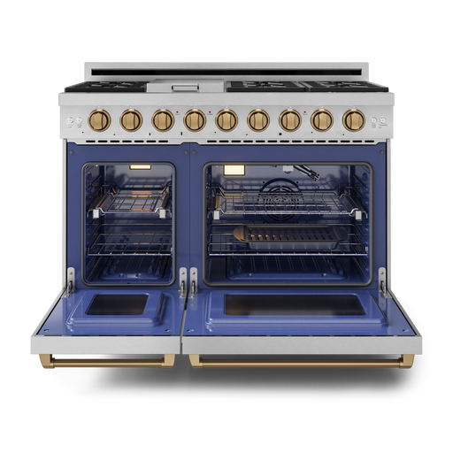 THOR Kitchen - 48-inch Gordon Ramsay Series Professional Gas Range with Pro-Style Knobs in Stainless Steel/Bronze - RSG48E-BRZ - IMG2