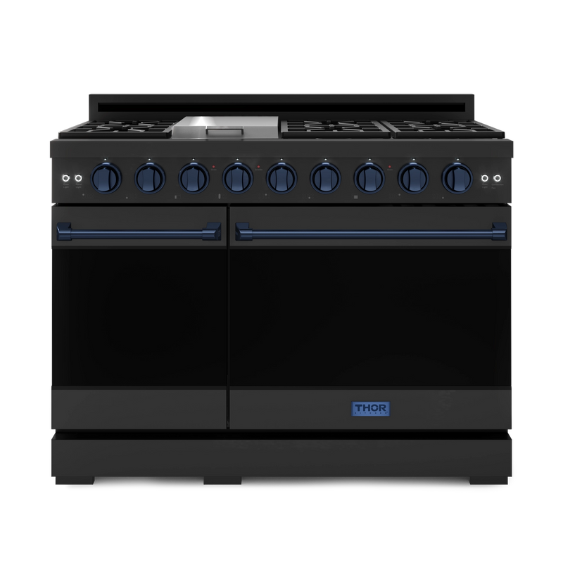 THOR Kitchen - 48-inch Gordon Ramsay Series Professional Gas Range with Pro-Style Knobs in Black/Blue - RSG48EB-BLU - IMG1