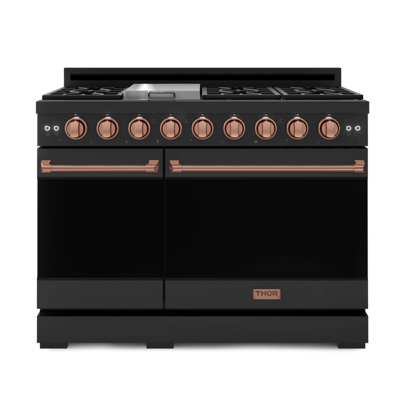 THOR Kitchen - 48-inch Gordon Ramsay Series Professional Gas Range with Tilt Panel Touch Control in Black/Rose Gold - RSG48EB-RSG - IMG1