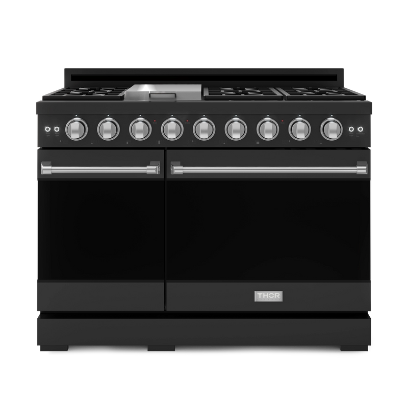 THOR Kitchen - 48-inch Gordon Ramsay Series Professional Gas Range with Pro-Style Knobs in Black/Stainless Steel - RSG48EB-SS - IMG1