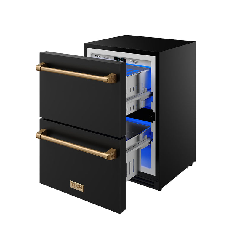 THOR Kitchen - Gordon Ramsay Series 24" Undercounter Built-In or Freestanding Drawer Refrigerator Black/Bronze - RF24UB-BRZ - IMG7