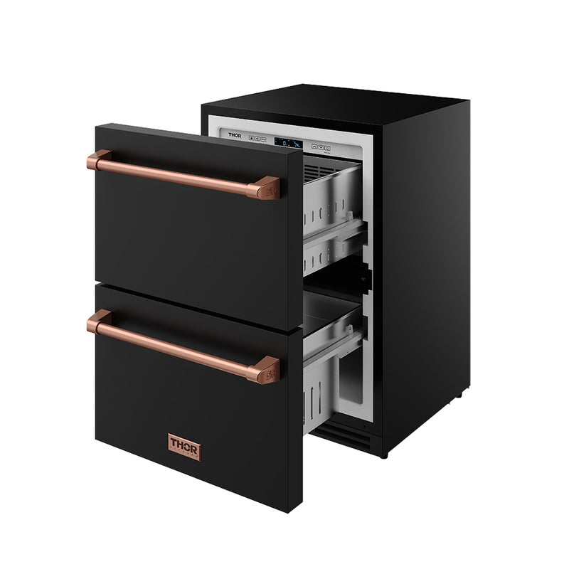 THOR Kitchen - Gordon Ramsay Series 24" Undercounter Built-In or Freestanding Drawer Refrigerator Black/Rose Gold - RF24UB-RSG - IMG5