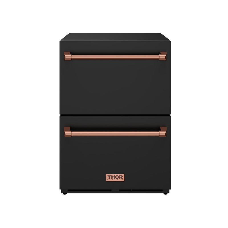 THOR Kitchen - Gordon Ramsay Series 24" Undercounter Built-In or Freestanding Drawer Refrigerator Black/Rose Gold - RF24UB-RSG - IMG1