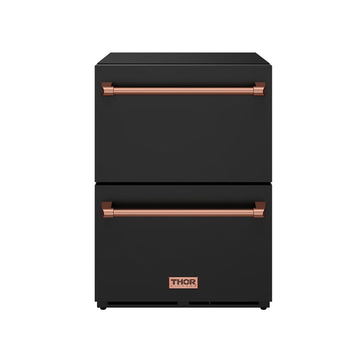 THOR Kitchen - Gordon Ramsay Series 24" Undercounter Built-In or Freestanding Drawer Refrigerator Black/Rose Gold - RF24UB-RSG - IMG1