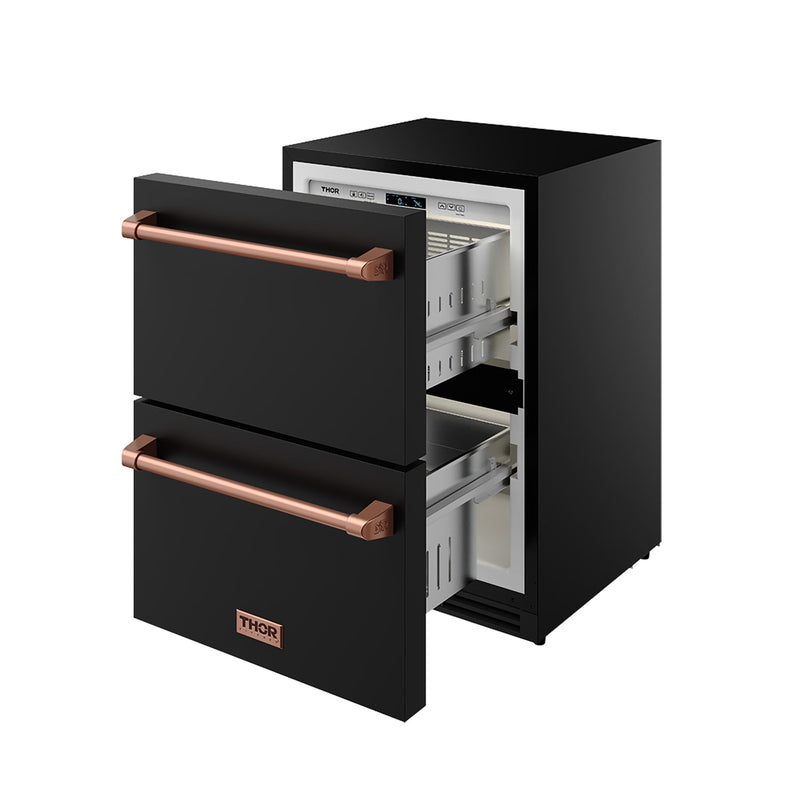 THOR Kitchen - Gordon Ramsay Series 24″ Undercounter Built-In / Freestanding Drawer Freezer Black/Rose Gold - RZ24UB-RSG - IMG4