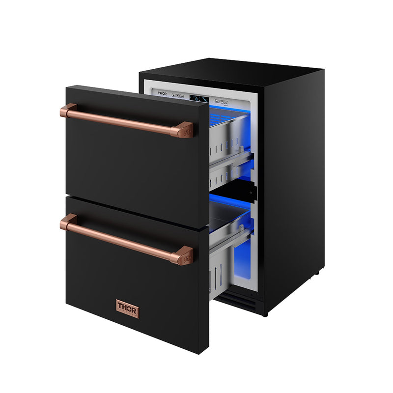 THOR Kitchen - Gordon Ramsay Series 24″ Undercounter Built-In / Freestanding Drawer Freezer Black/Rose Gold - RZ24UB-RSG - IMG6