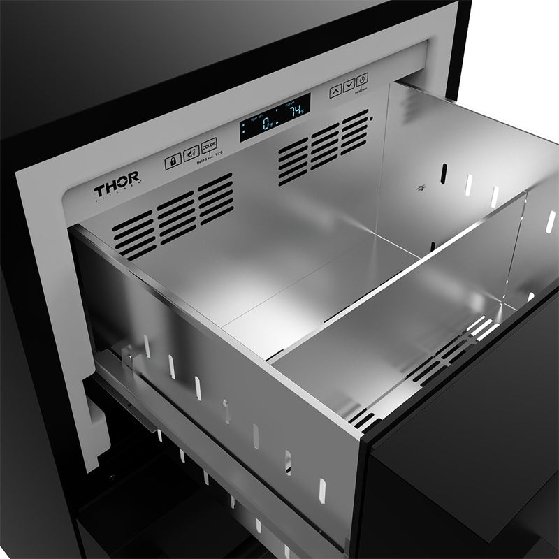 THOR Kitchen - Gordon Ramsay Series 24″ Undercounter Built-In / Freestanding Drawer Freezer Black - RZ24UB - IMG7