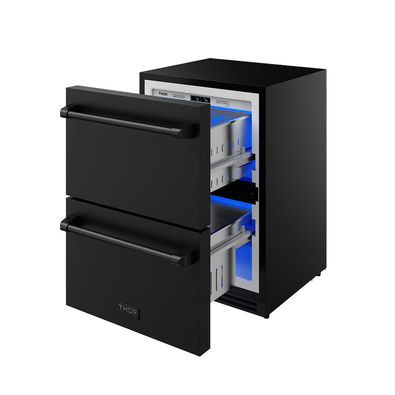 THOR Kitchen - Gordon Ramsay Series 24″ Undercounter Built-In / Freestanding Drawer Freezer Black - RZ24UB - IMG5