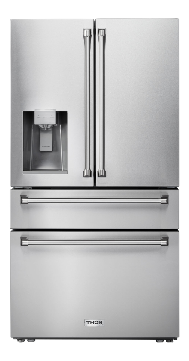 THOR Kitchen - 36 Inch Professional French Door Refrigerator with Ice and Water Dispenser - TRF3601FD