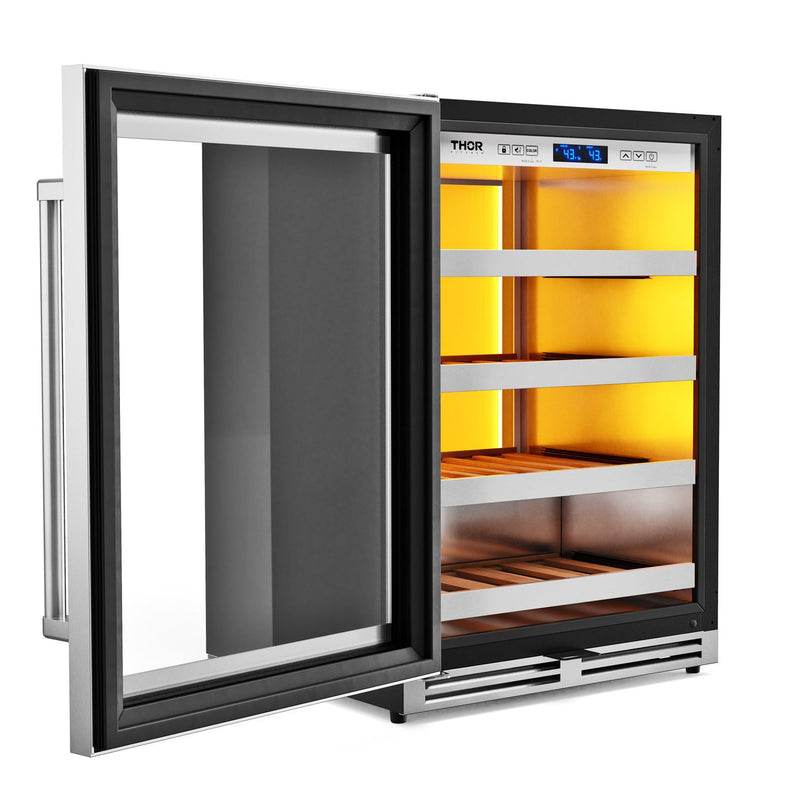Thor Kitchen - 24" 45 Bottle Right Swing Wine Cooler with Backlight - TWC24UL-LH