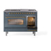 ILVE - Nostalgie II 48 inch Dual Fuel Range (8 Sealed Burners + Griddle, Liquid Propane, Triple Glass Door, Blue Grey, Brass) -  USA - UP48FNMPBGGLP - IMG47