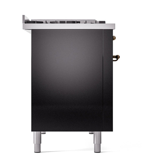 ILVE - Nostalgie II 48 inch Dual Fuel Range (8 Sealed Burners + Griddle, Liquid Propane, Triple Glass Door, Glossy Black, Burnished) -  USA - UP48FNMPBKBLP - IMG131